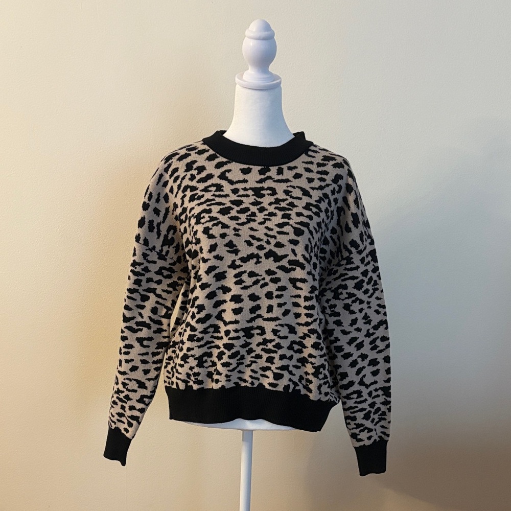 T Tahari Black and Tan Animal Print Sweater